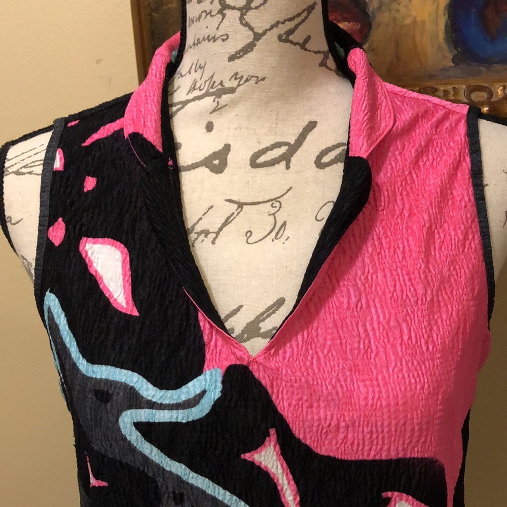 💓Jamie Sadock Abstract Coloful lightweight crinkle sleevelss logo signature top - Picture 5 of 13